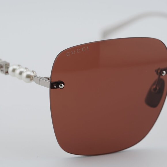 Gucci GG1923SA 002 Sunglasses Silver with Pearl Square Frame, Brown Lenses main image 4